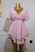 Pink Ruffled Mini Wrap Dress