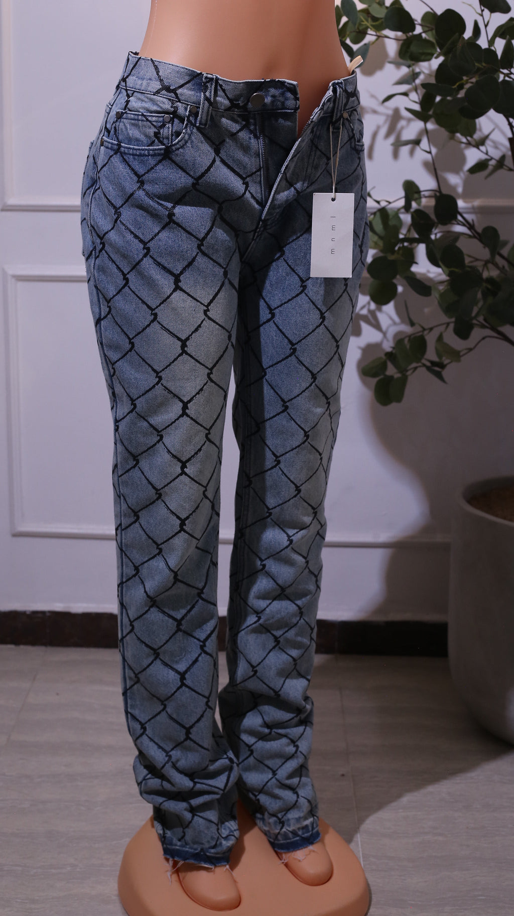 Printed Chain-Link Jeans
