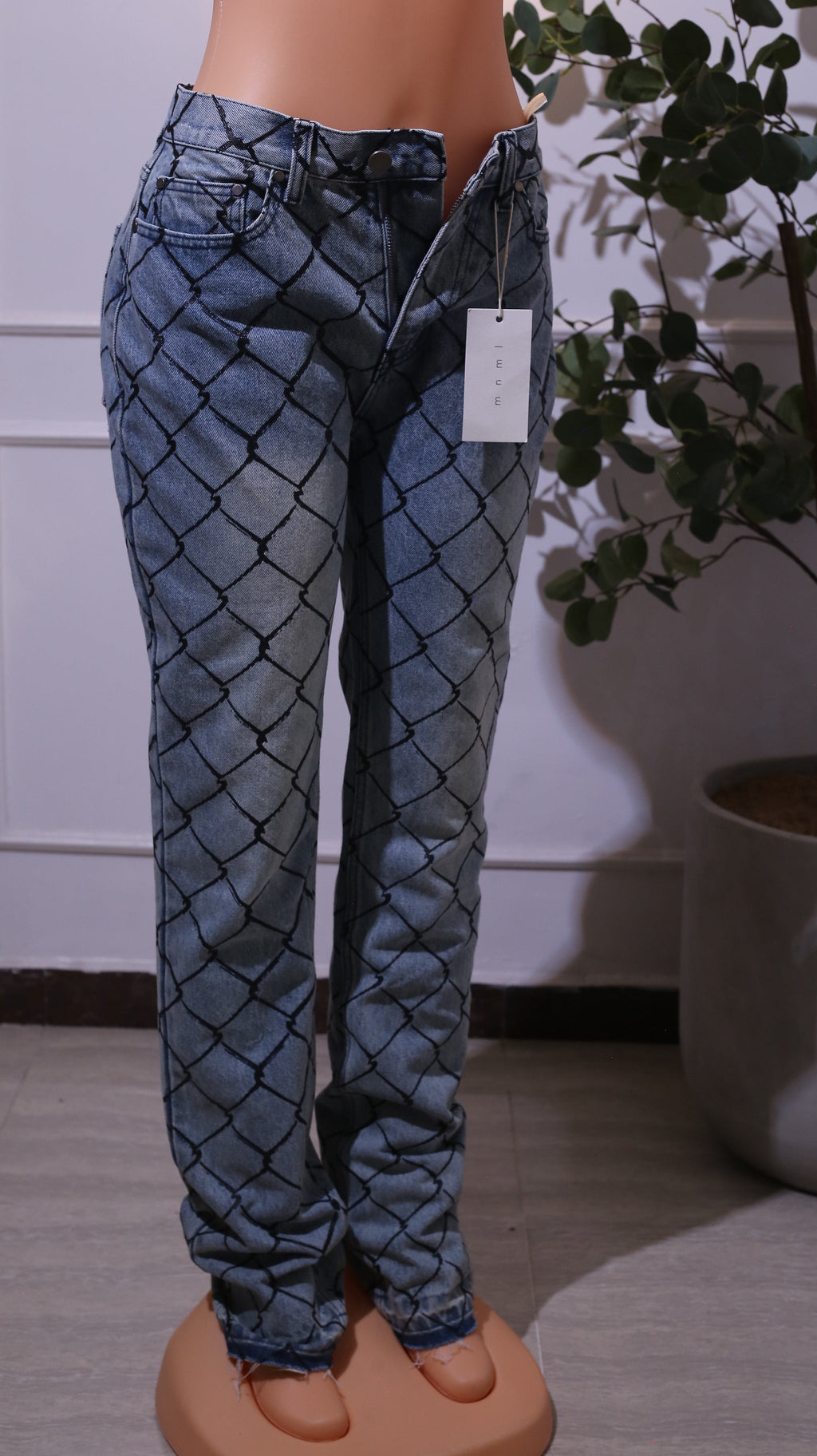 Printed Chain-Link Jeans Trouser