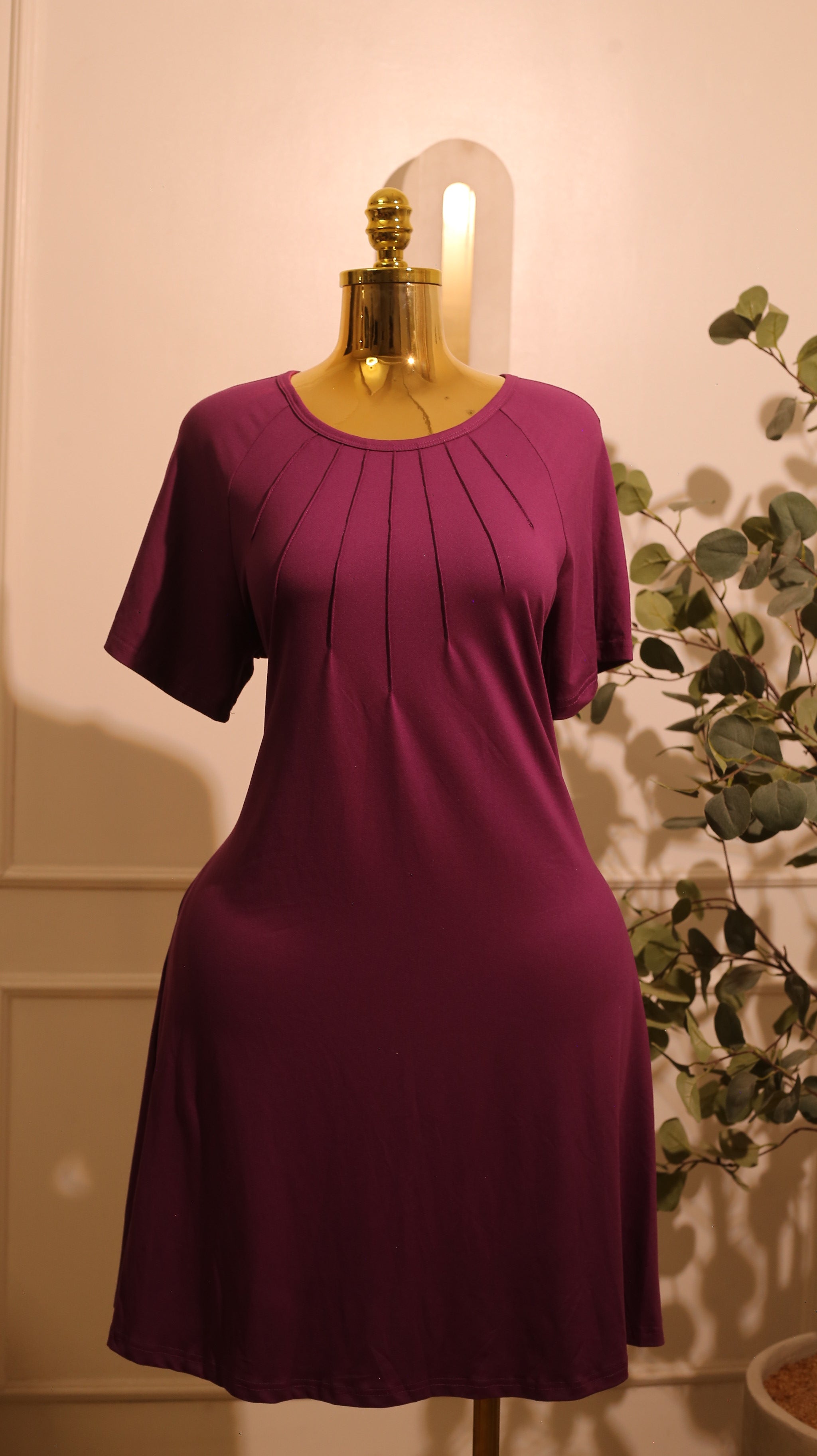 Purple Pintuck Casual Dress – Large