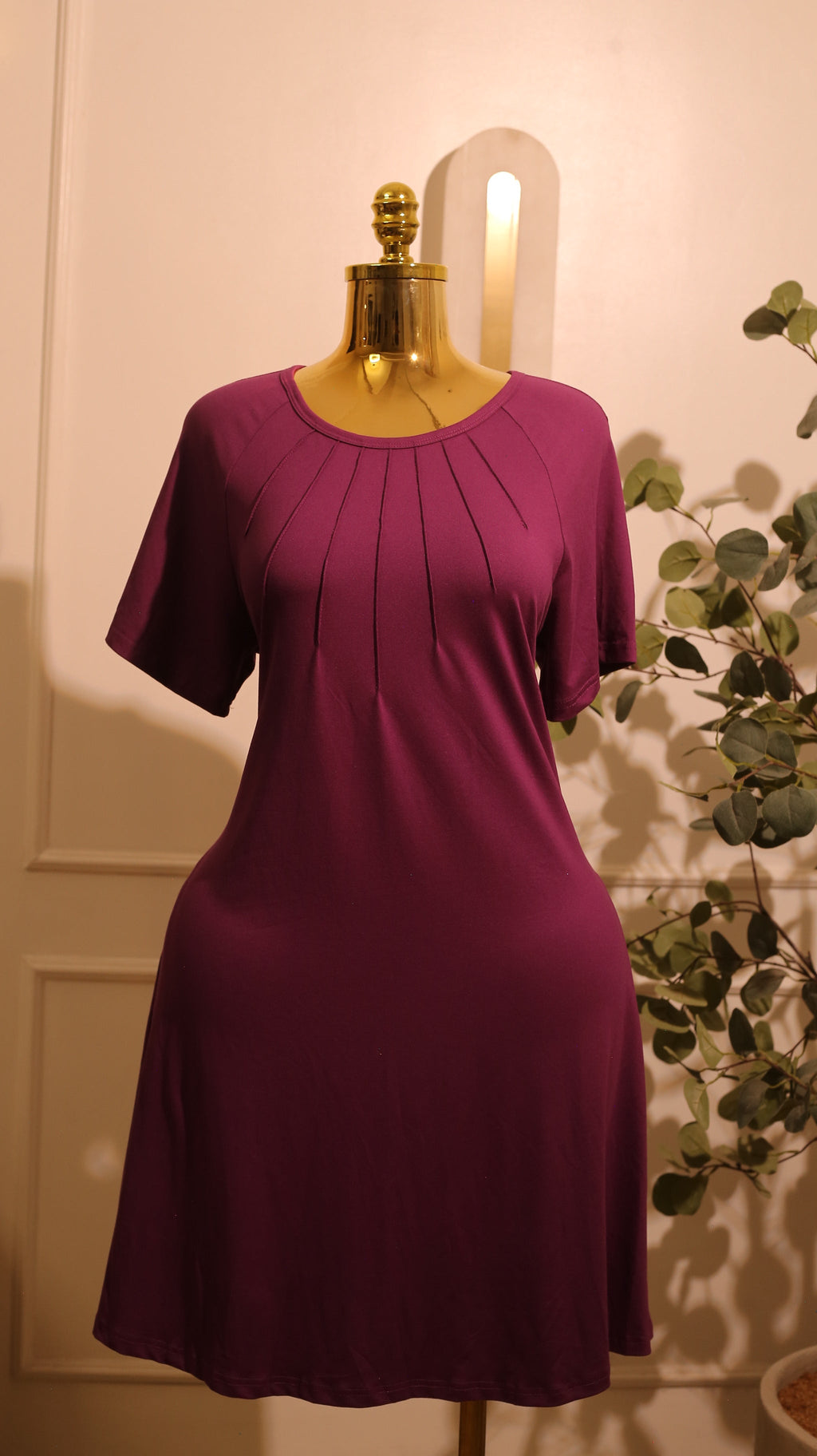Purple Pintuck Casual Dress – Large
