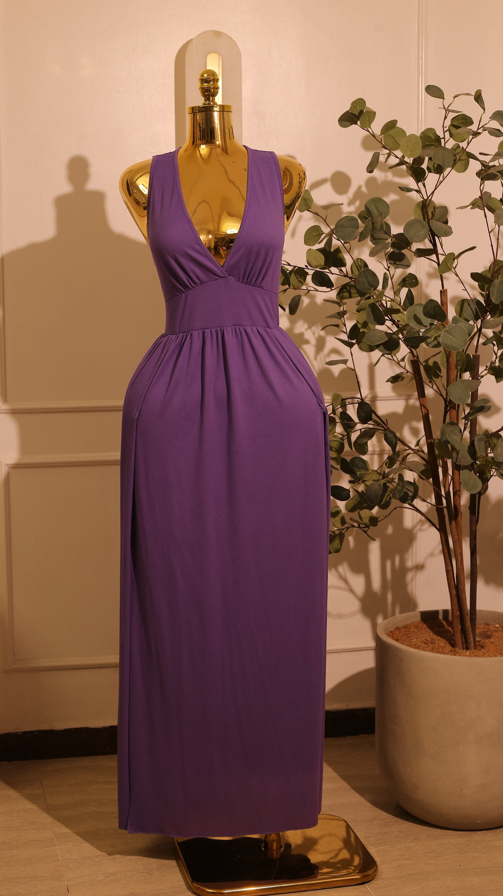 Purple V-Neck Empire Waist Maxi Dress (XL)