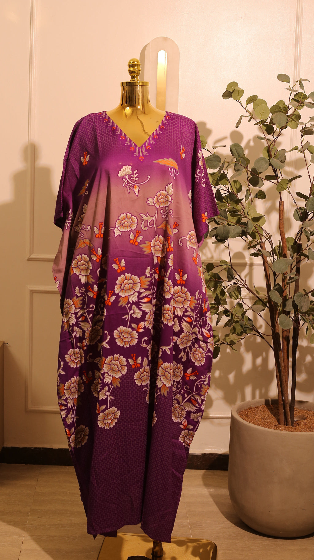 Purple Floral Maxi Kaftan Dress