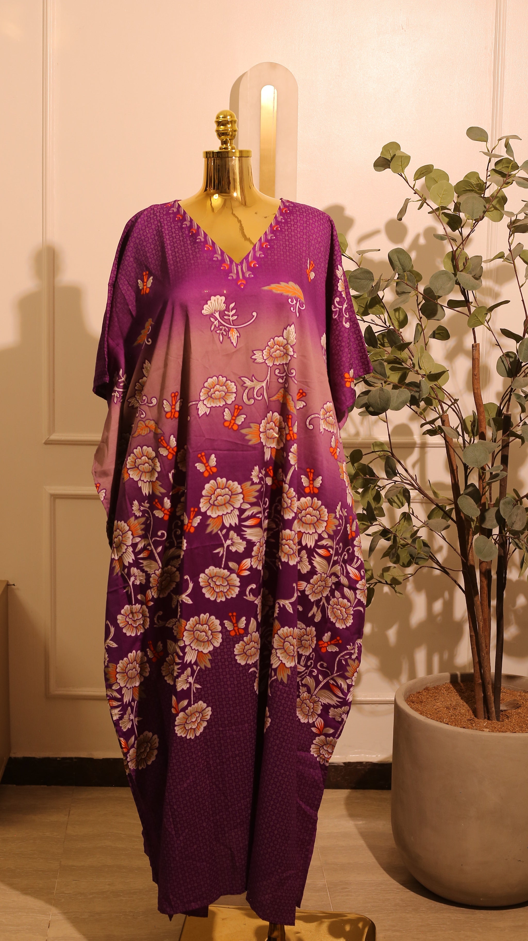 Purple Floral Maxi Kaftan Dress