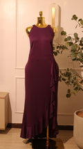 Purple Halter-Neck Maxi Dress With A Ruffled High-Low Hem