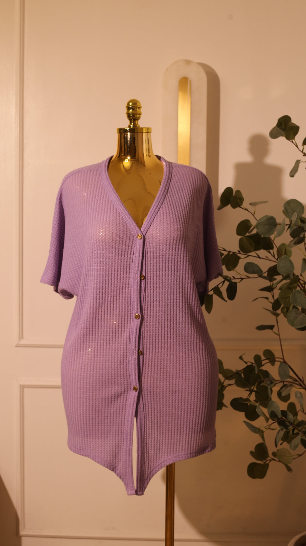 Purple Waffle Knit Short-Sleeve Cardigan (XXL)