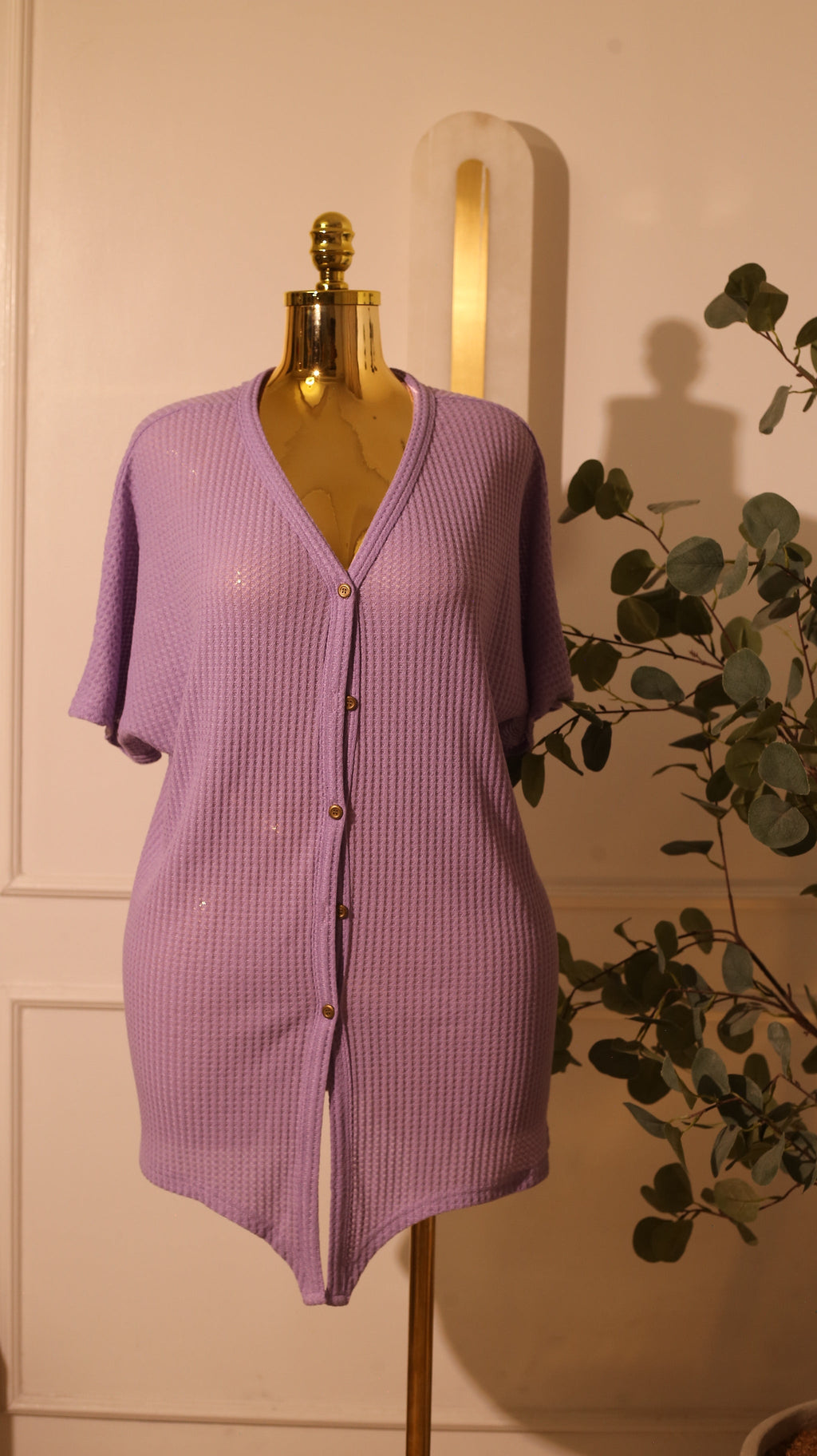 Purple Waffle Knit Short-Sleeve Cardigan (XXL)