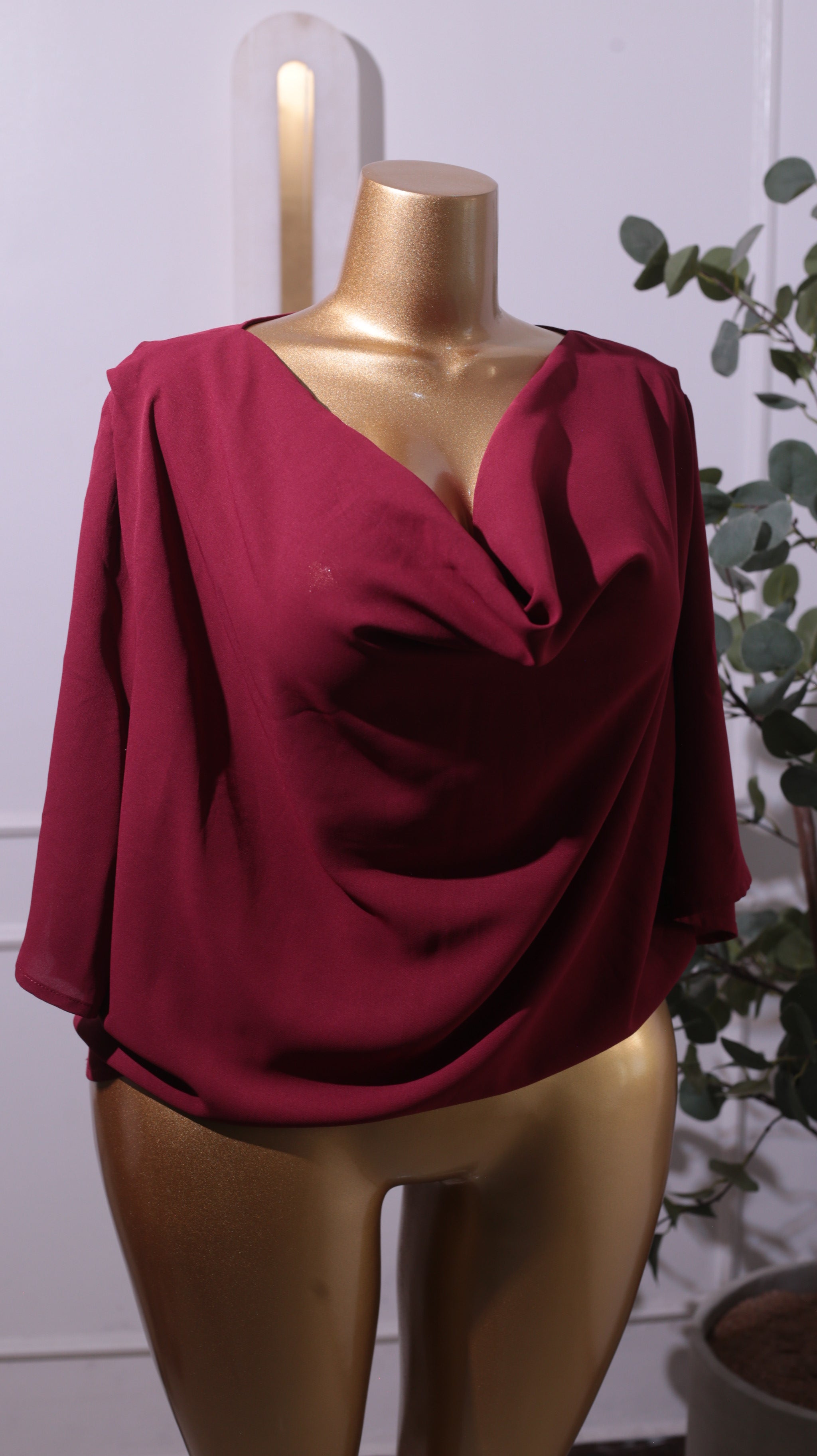 Red Cowl-Neck Overlay Top