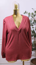 Red Heathered V-NECK Long-sleeve Top