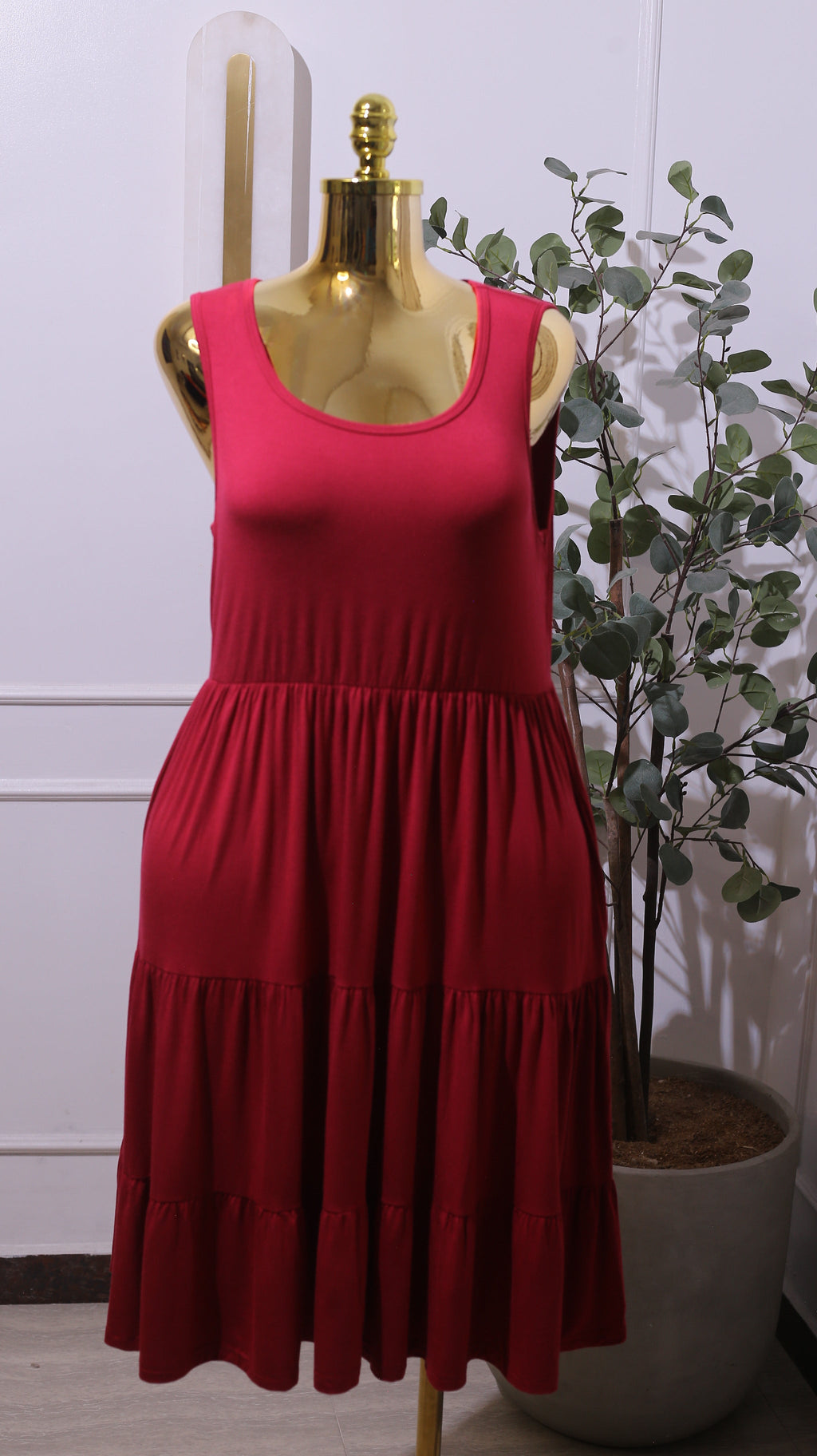 Red Sleeveless Tiered Dress