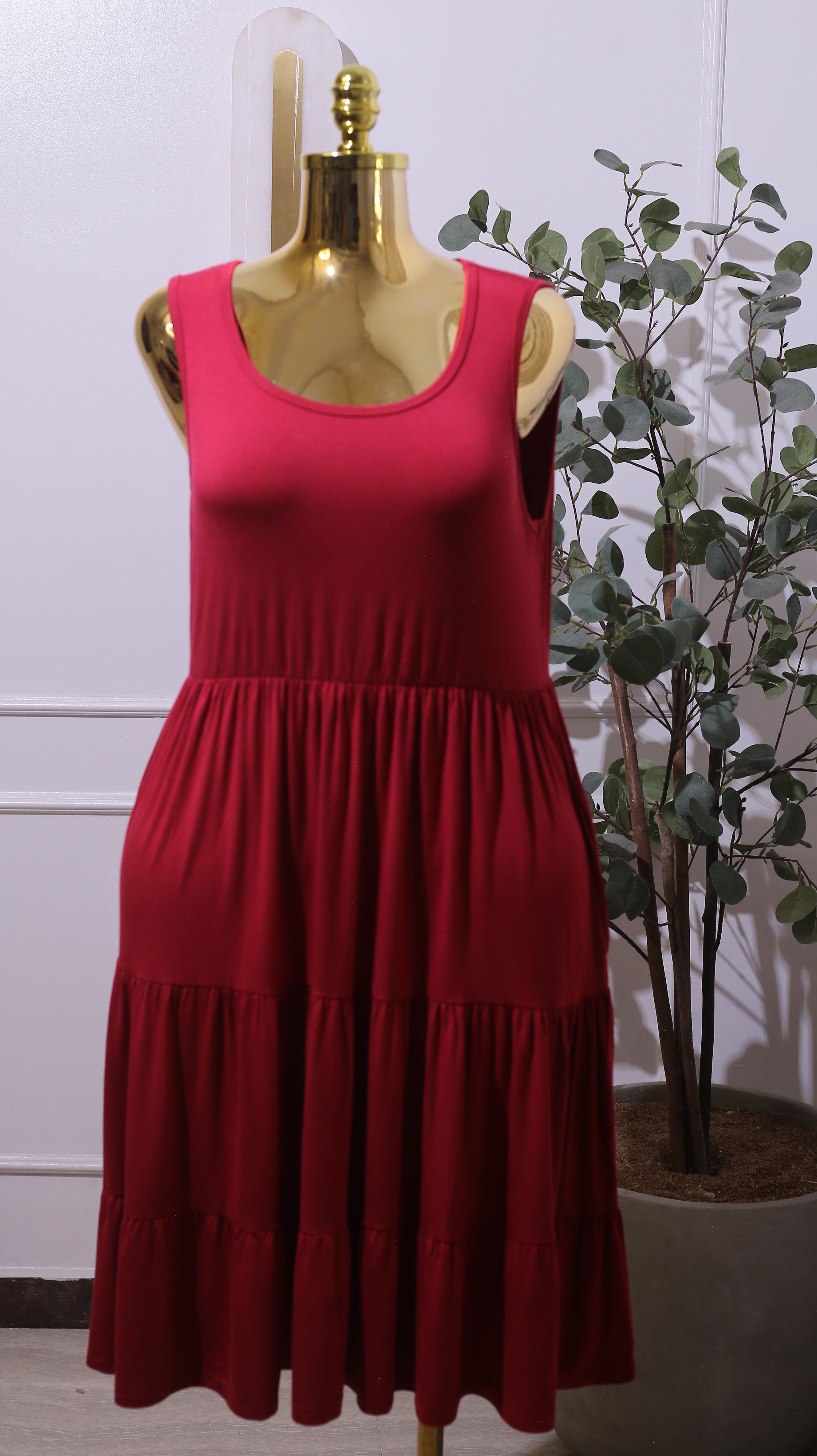 Red Sleeveless Tiered Dress