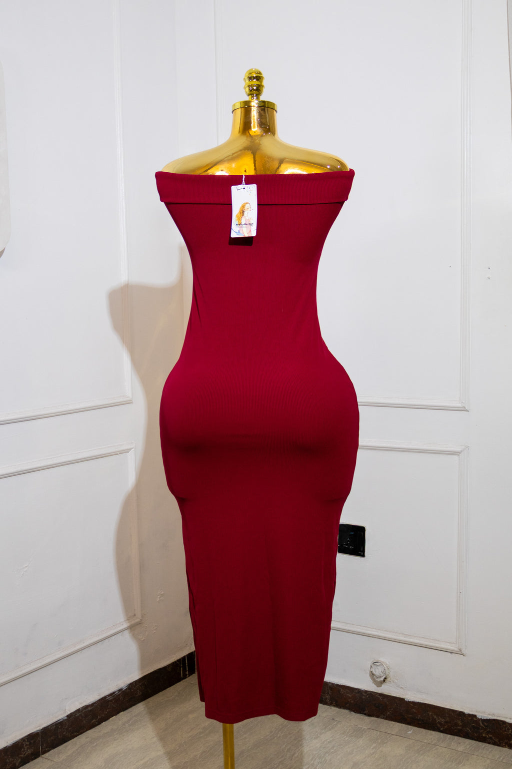 Red Strapless Bandeau Midi Dress