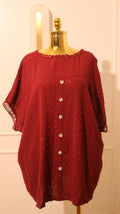 Red Or Burgundy Swiss Dot Top With Lace Or Trim