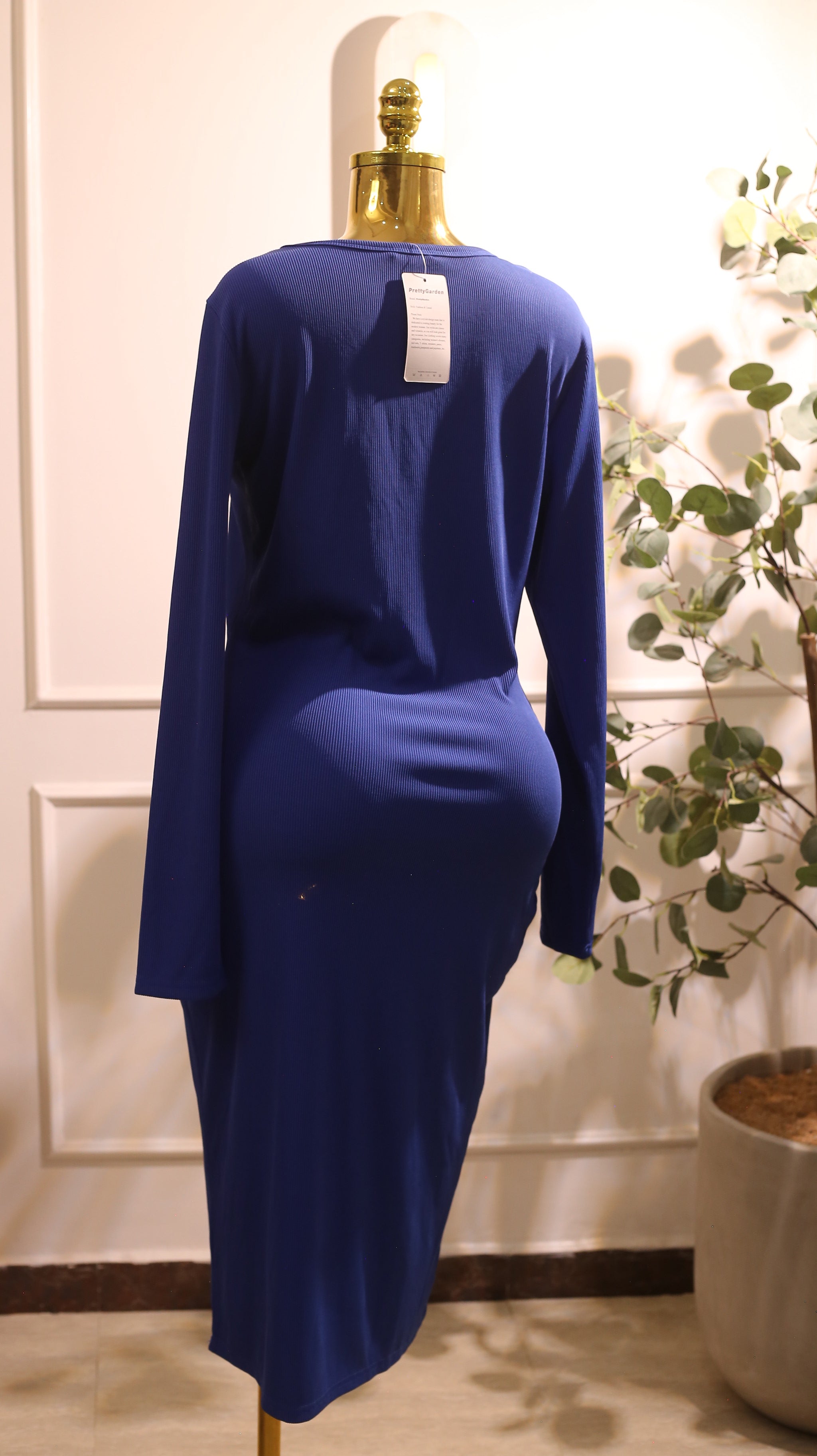 Royal Blue Long Sleeve Bodycon Midi Dress