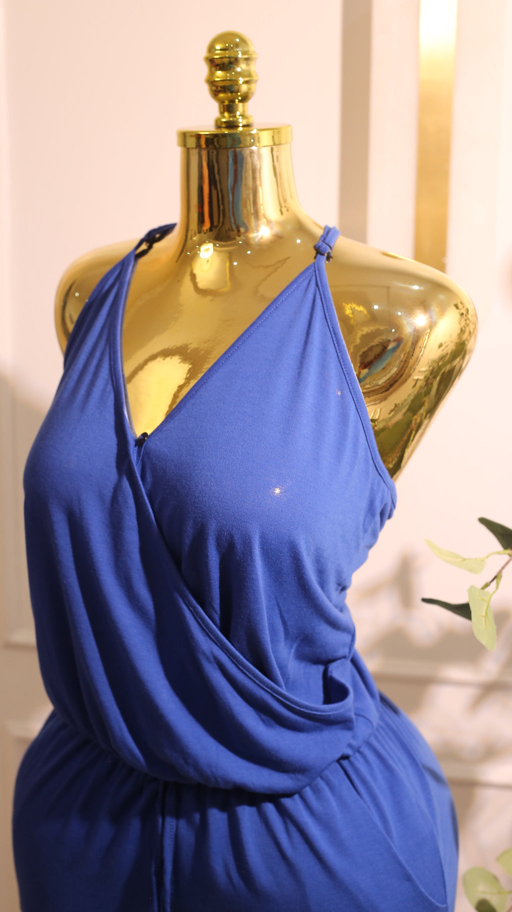 Royal Blue Sleeveless V-Neck Jumpsuit With A Drawstring Waist