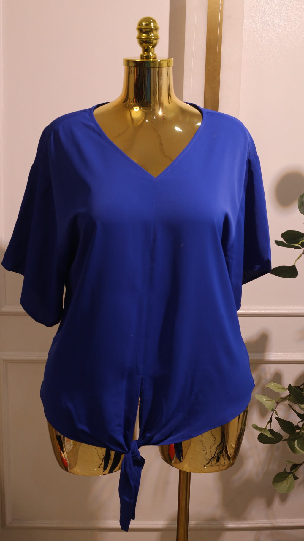 Royal Blue V-Neck Tie-Front Blouse