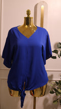 Royal Blue V-Neck Tie-Front Blouse