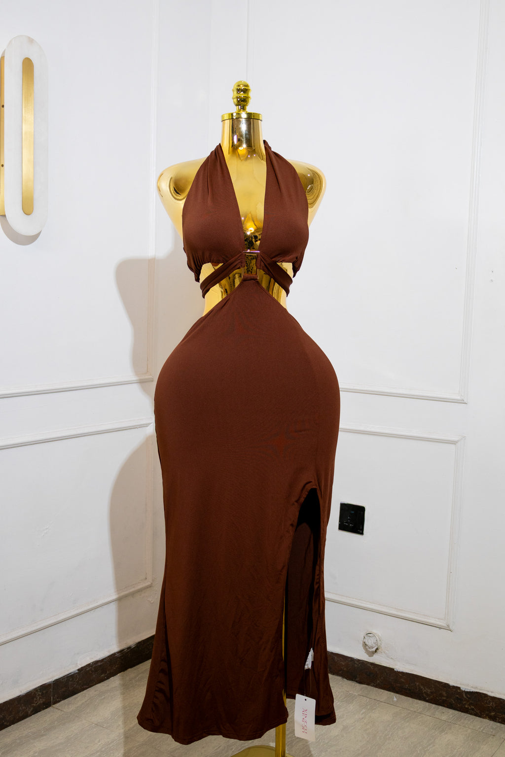 Rust Halter Cut-Out Midi Dress