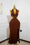 Rust Halter Cut-Out Midi Dress