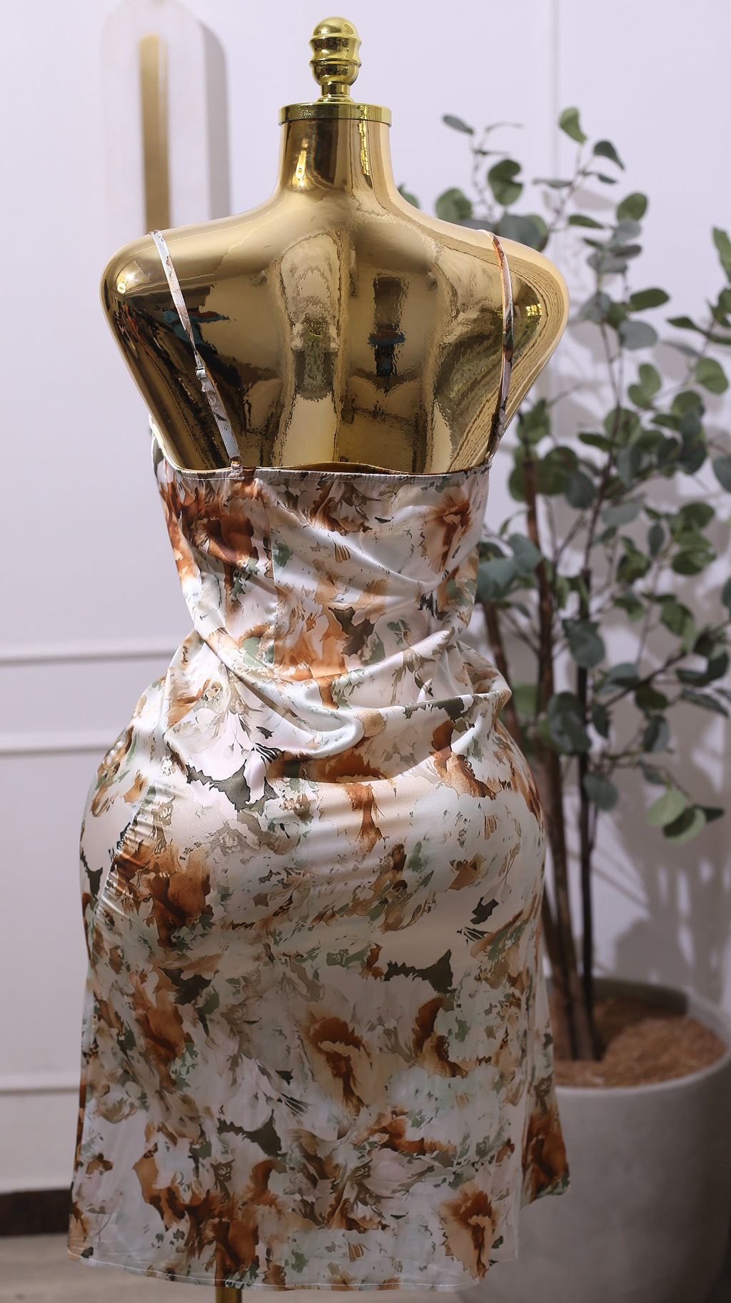 Sage Green Floral Abstract Print Slip Midi Dress