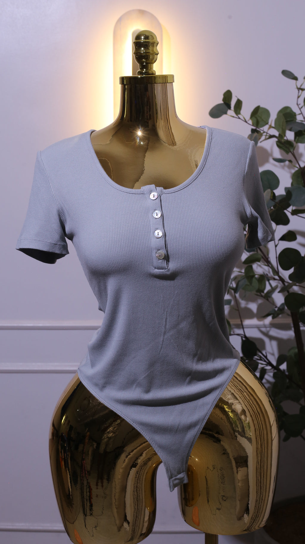 Sage Green/Light Grey Ribbed Henley Bodysuit