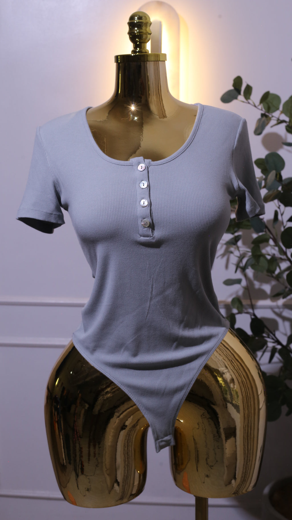 Sage Green/Light Grey Ribbed Henley Bodysuit