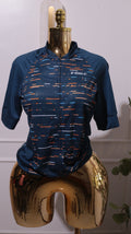 Short-sleeve Cycling Jersey In Blue With A Colorful, Reflective Pattern top