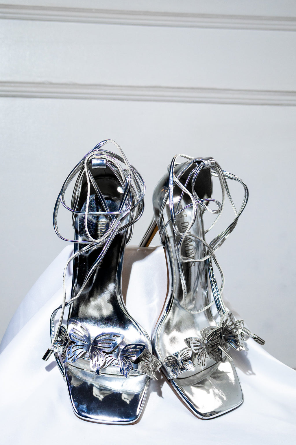 Silver Butterfly Wrap-Up Heels