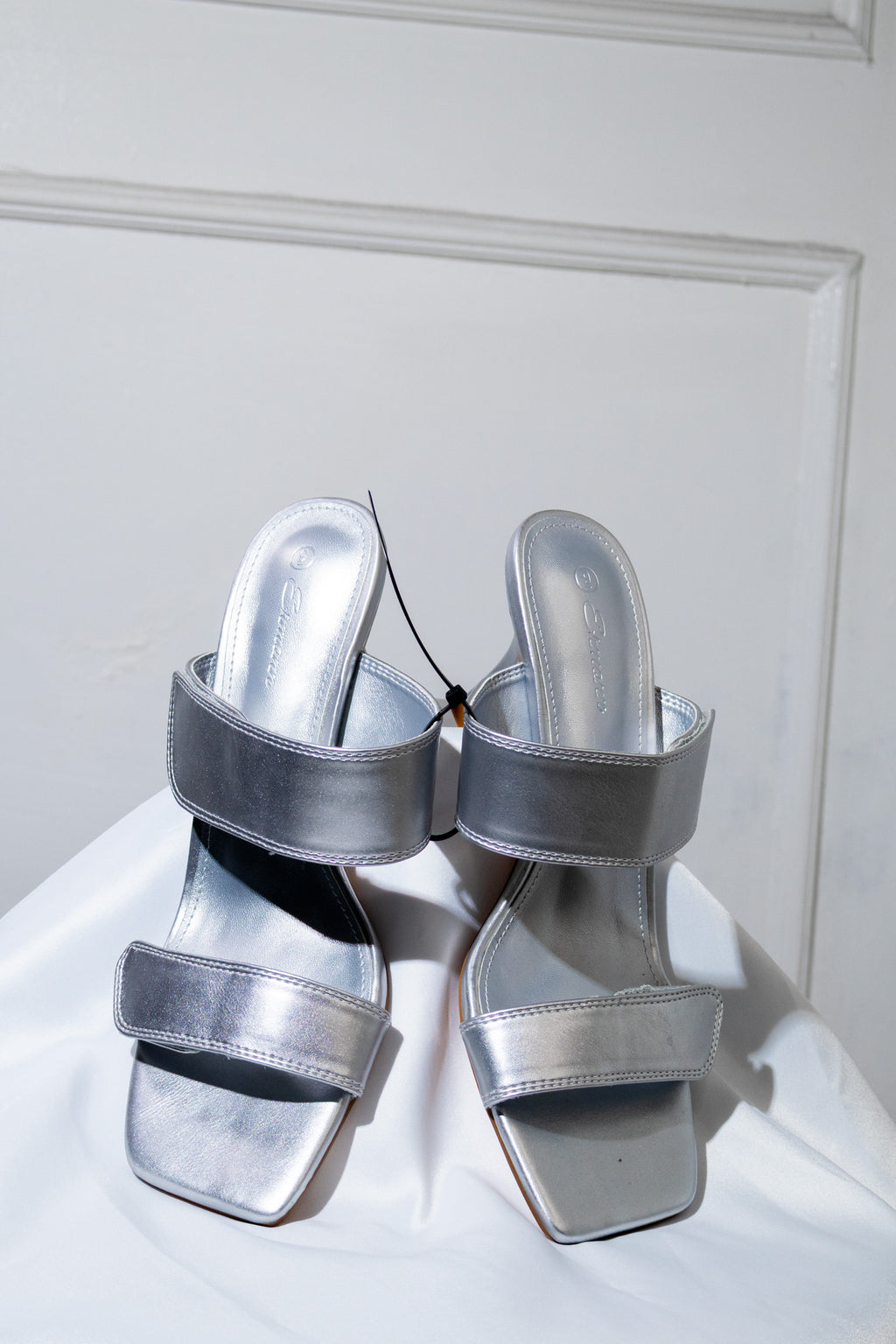 Silver Two-Strap Stiletto Sandals