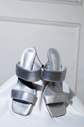 Silver Two-Strap Stiletto Sandals