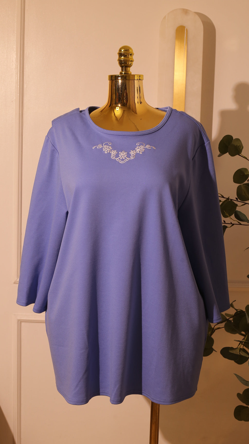 Silverts Women'S Open Back Adaptive Embroidered Neckline Design Top For Seniors