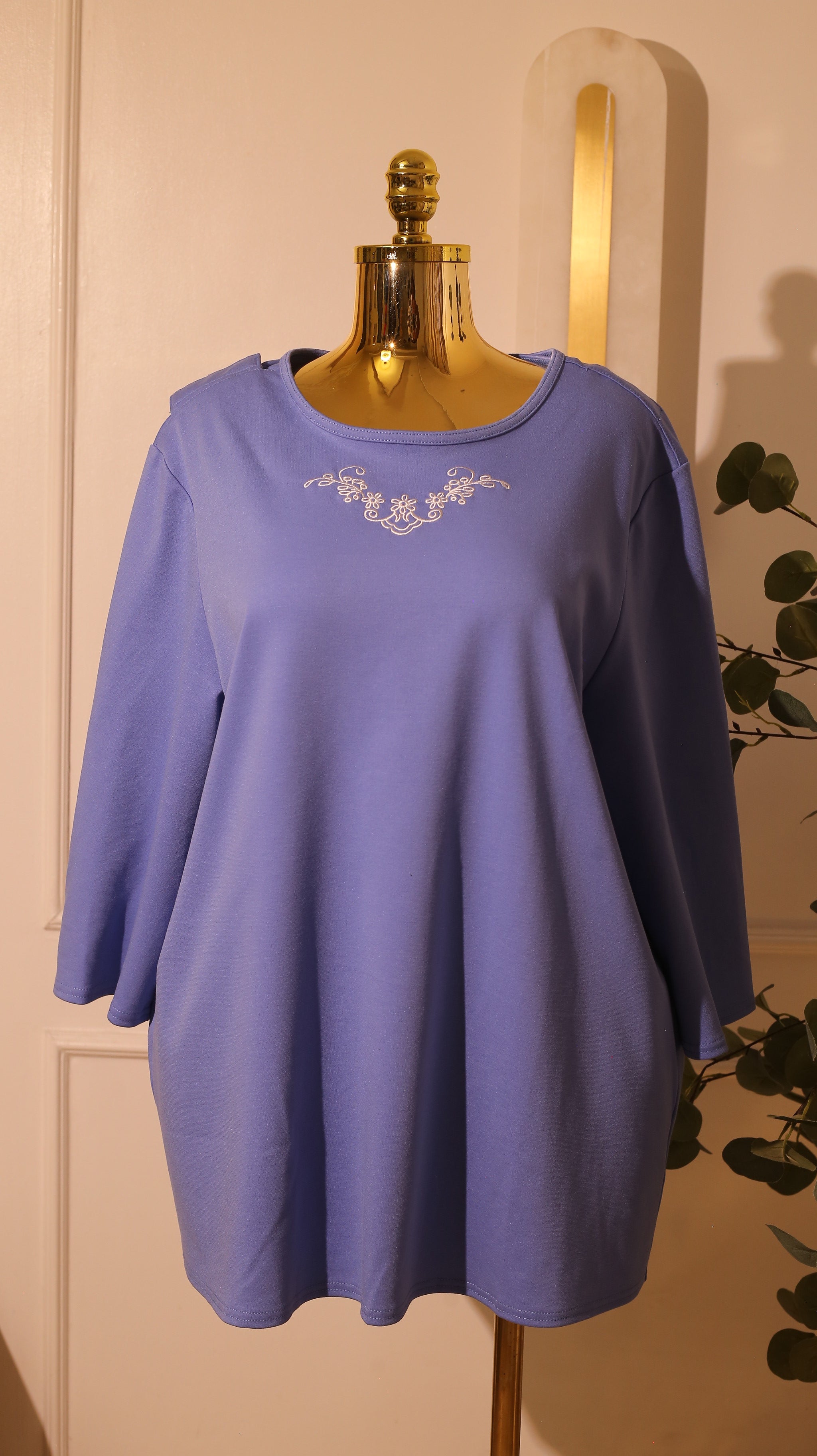 Silverts Women'S Open Back Adaptive Embroidered Neckline Design Top For Seniors