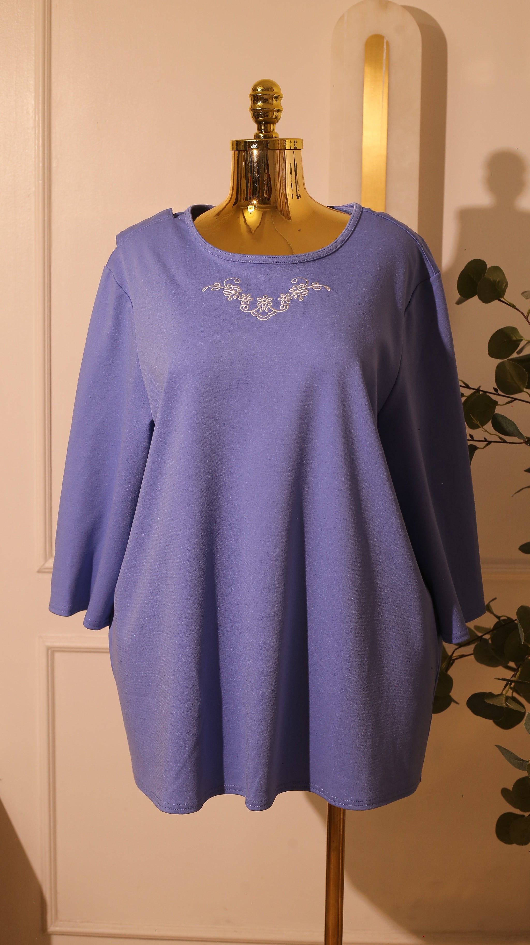 Silverts Women'S Open Back Adaptive Embroidered Neckline Design Top For Seniors
