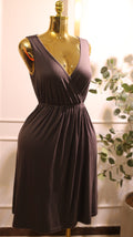 Sleeveless Gray Surplice Neck Midi Dress With An Elasticated Waist