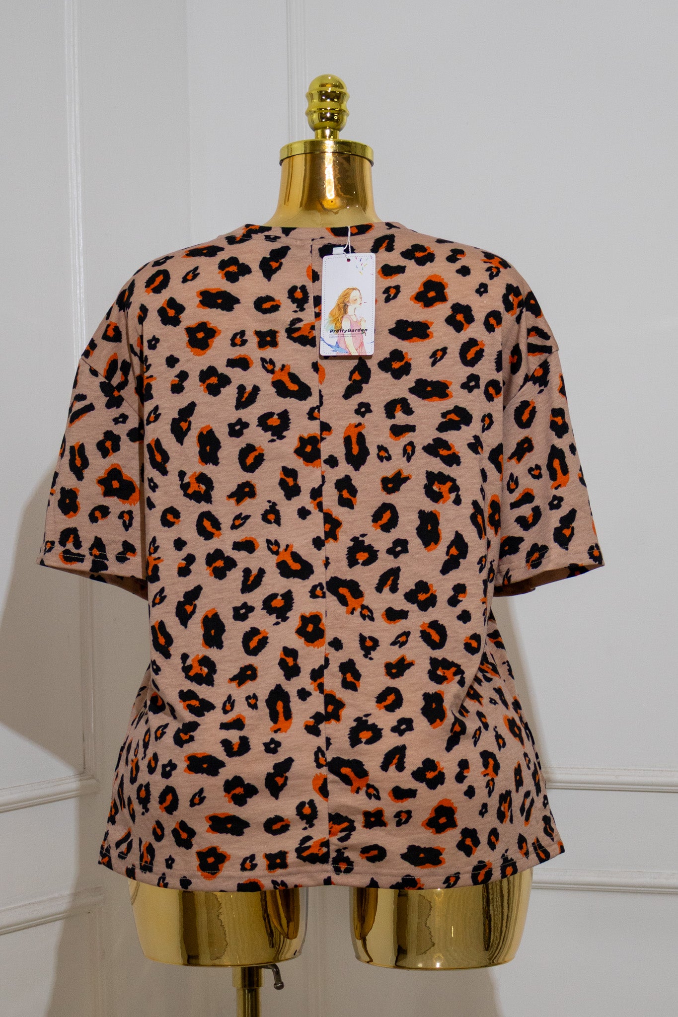 Tan Leopard Print Puff-Sleeve T-Shirt