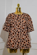 Tan Leopard Print Puff-Sleeve T-Shirt