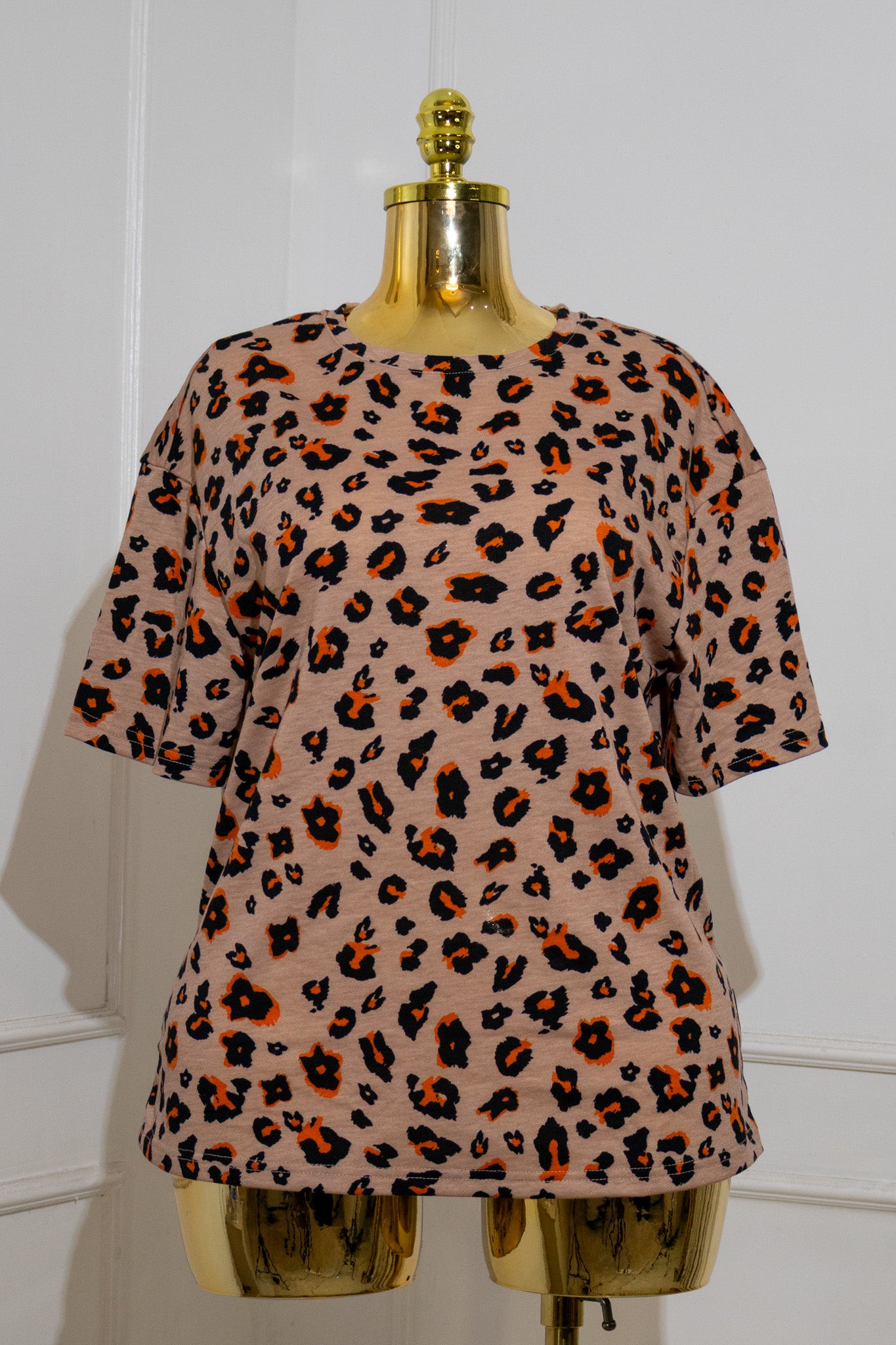 Tan Leopard Print Puff-Sleeve T-Shirt