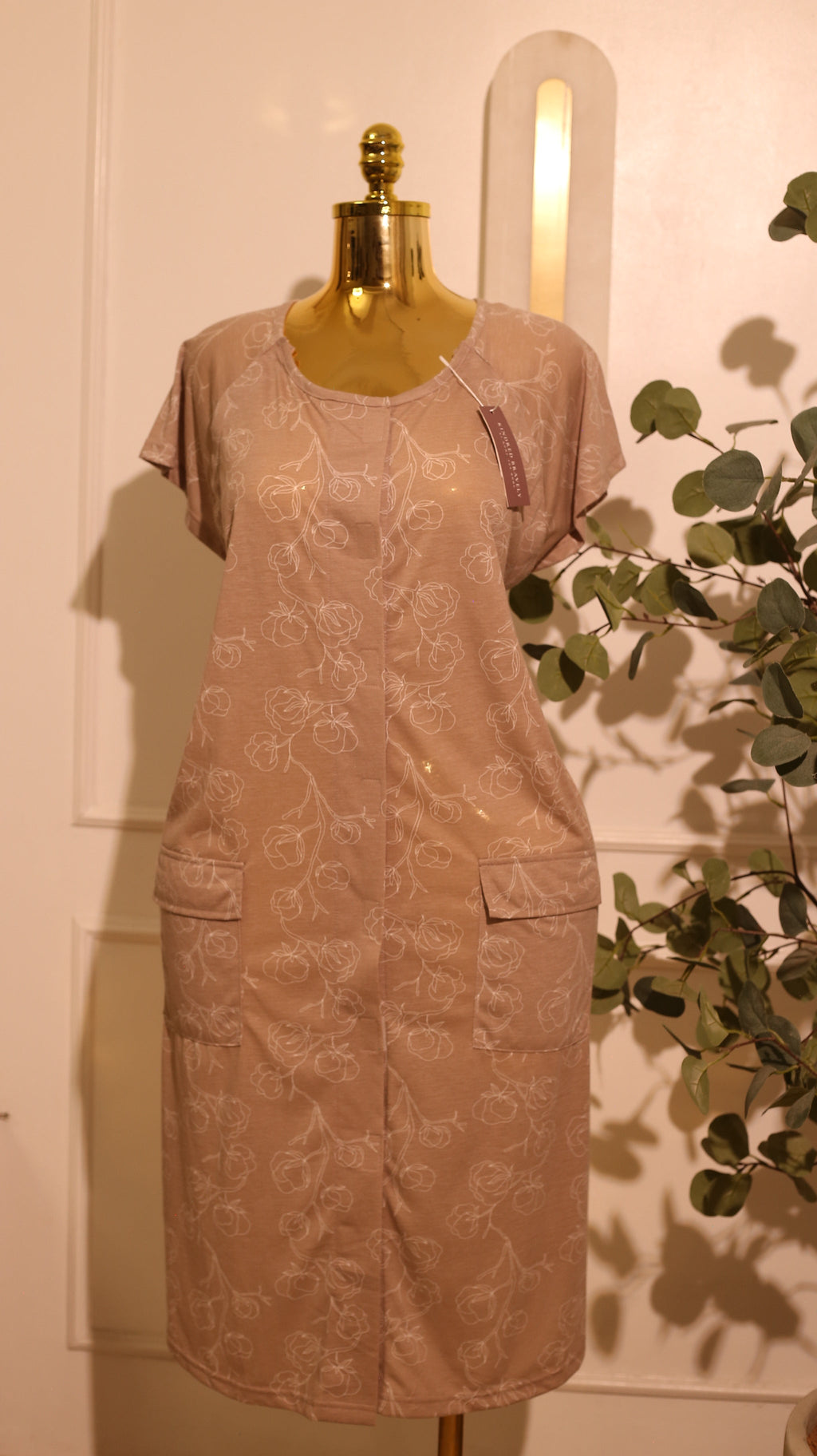Floral Tan Labor & Delivery Gown – Large