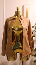 Warm Caramel Faux Leather Utility Shirt Jacket