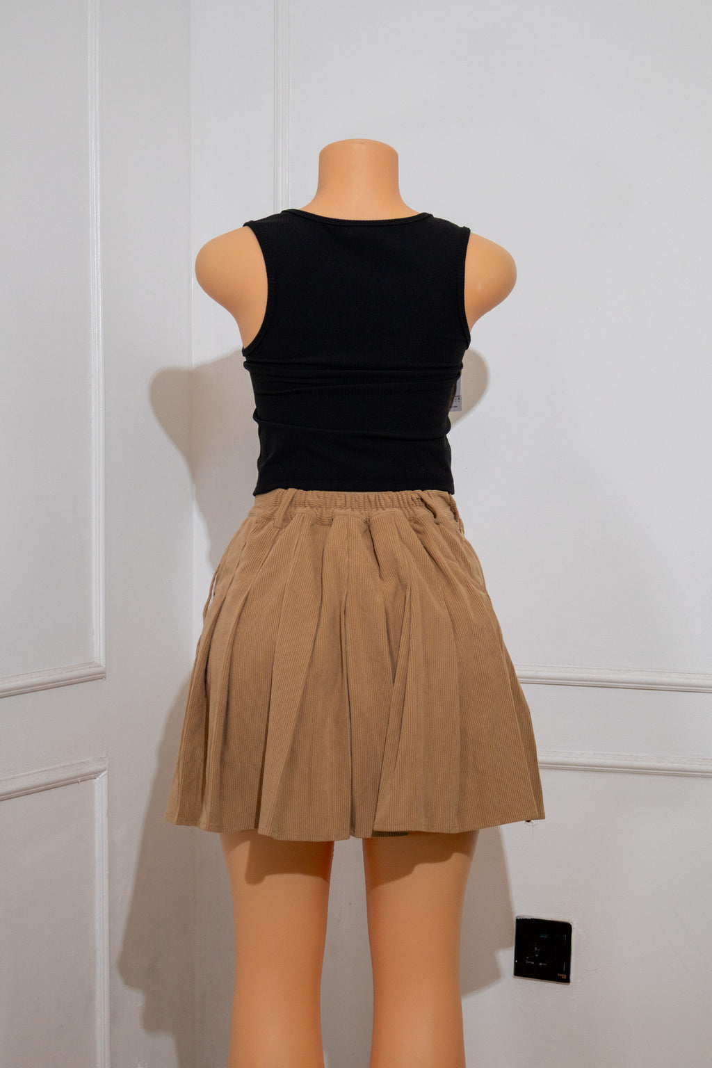 Tan Pleated Mini Skirt