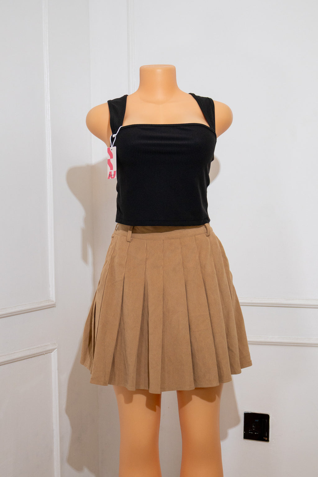 Tan Pleated Mini Skirt