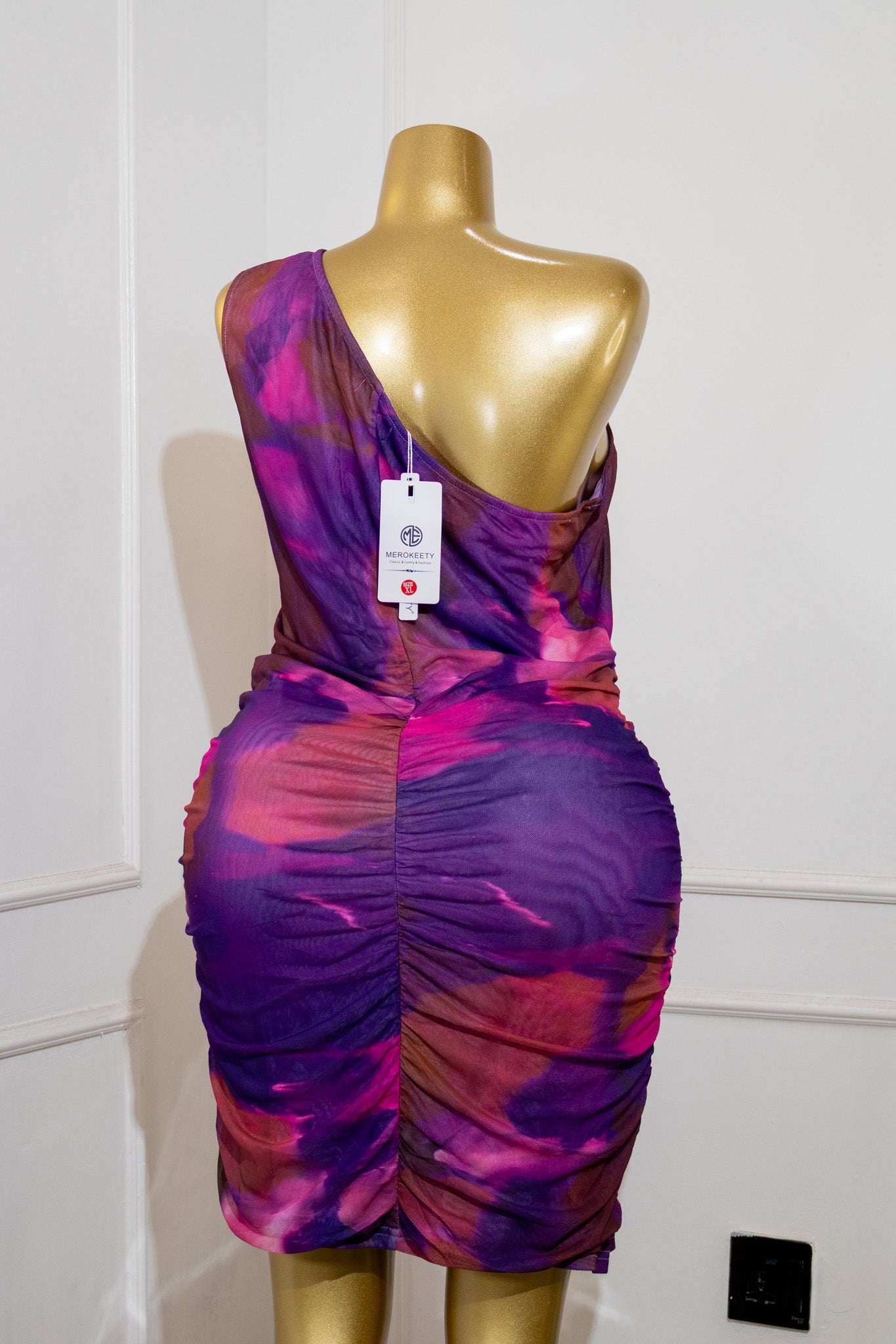 Tie-Dye Ruched Bodycon Midi Dress