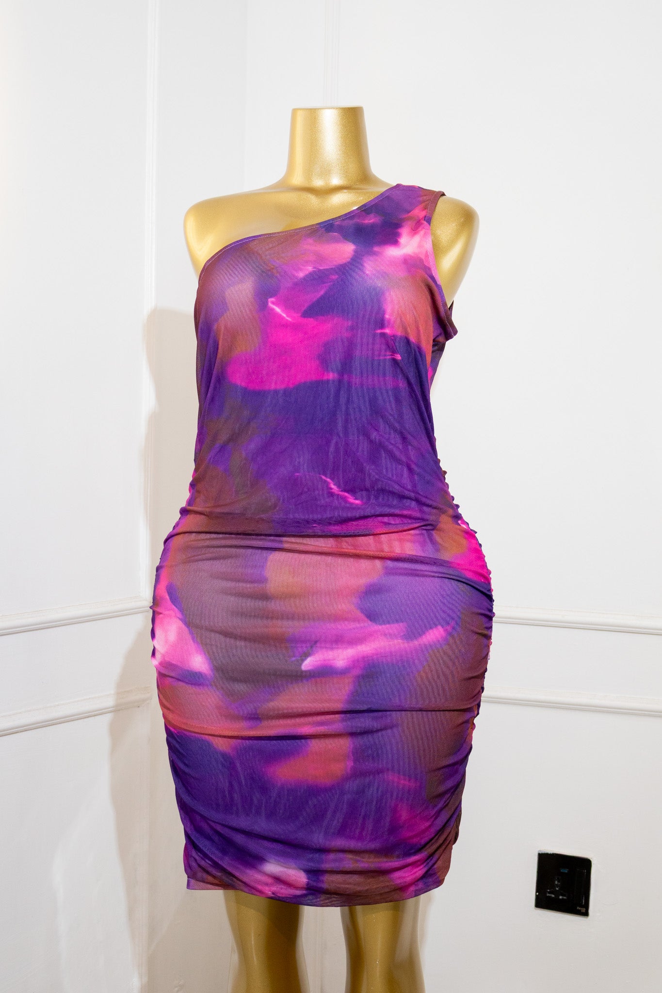 Tie-Dye Ruched Bodycon Midi Dress