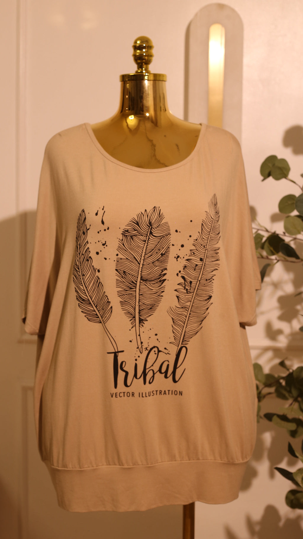 Van Der Rich Tribal Feather Graphic Tee Top