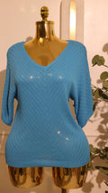 Astral Turquoise Open-Knit Cotton Sweater – Medium