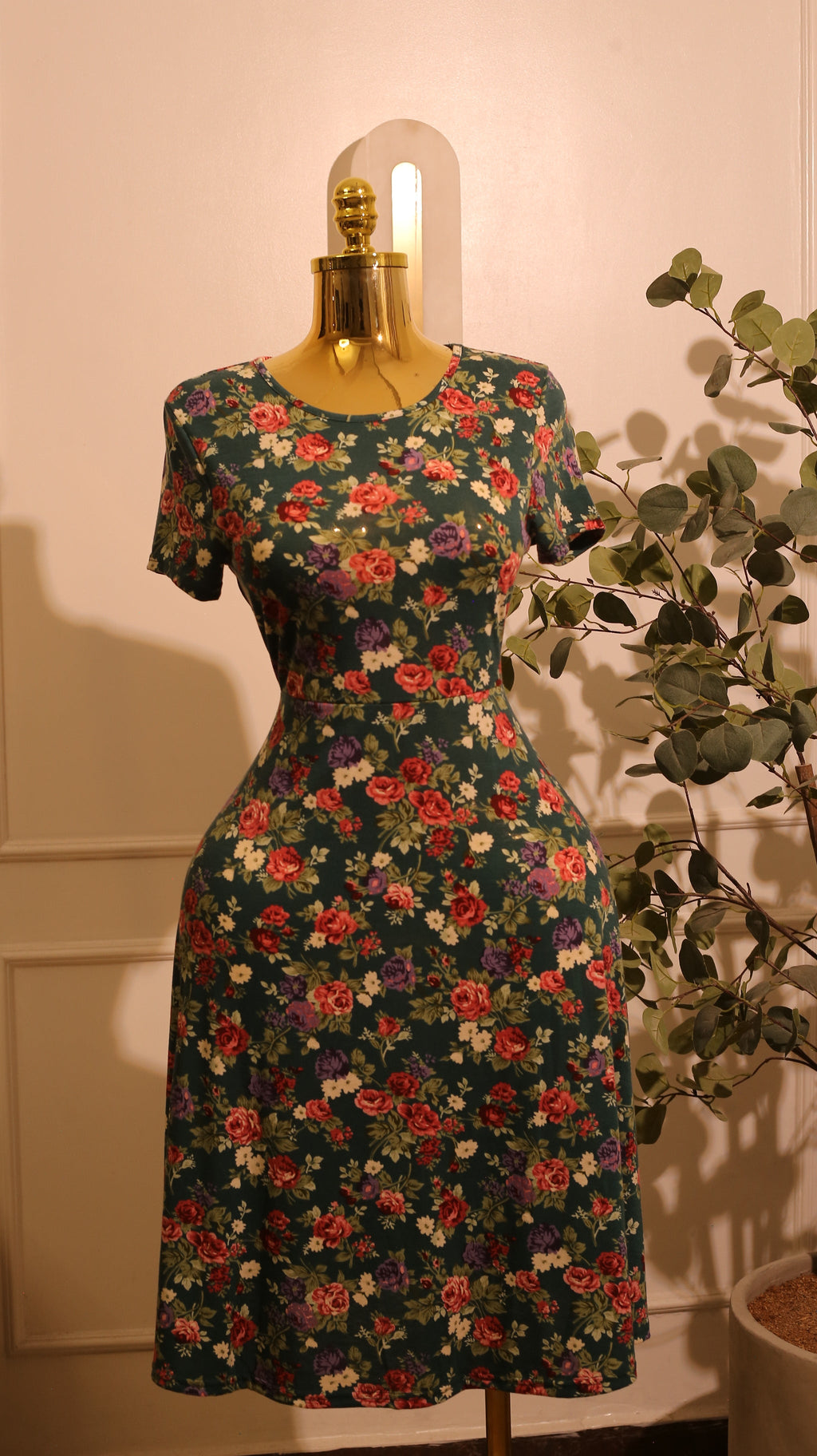 Urban CoCo Floral Short-Sleeve Flared Midi Dress (Small)