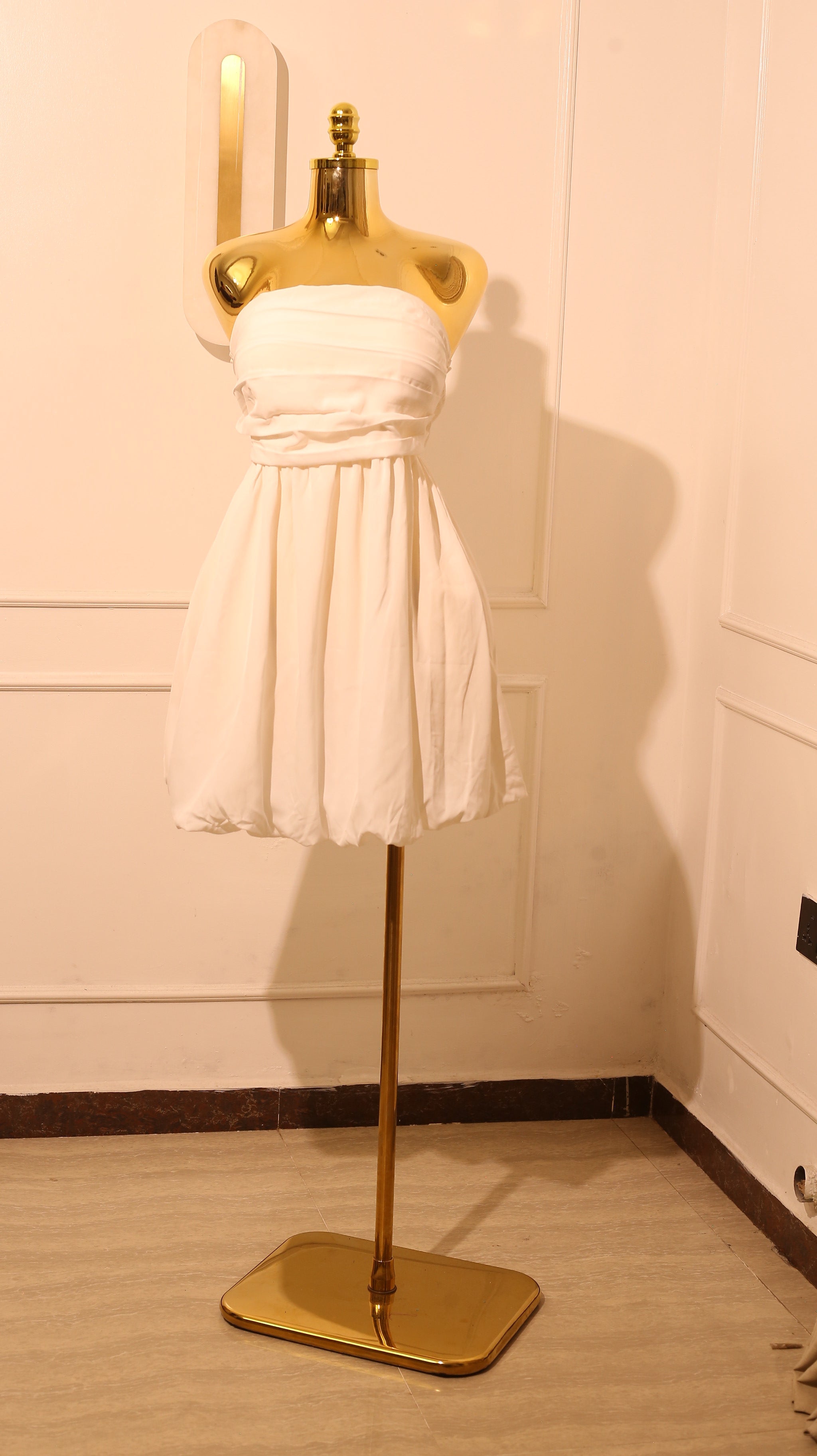 White Strapless Bubble Mini Dress