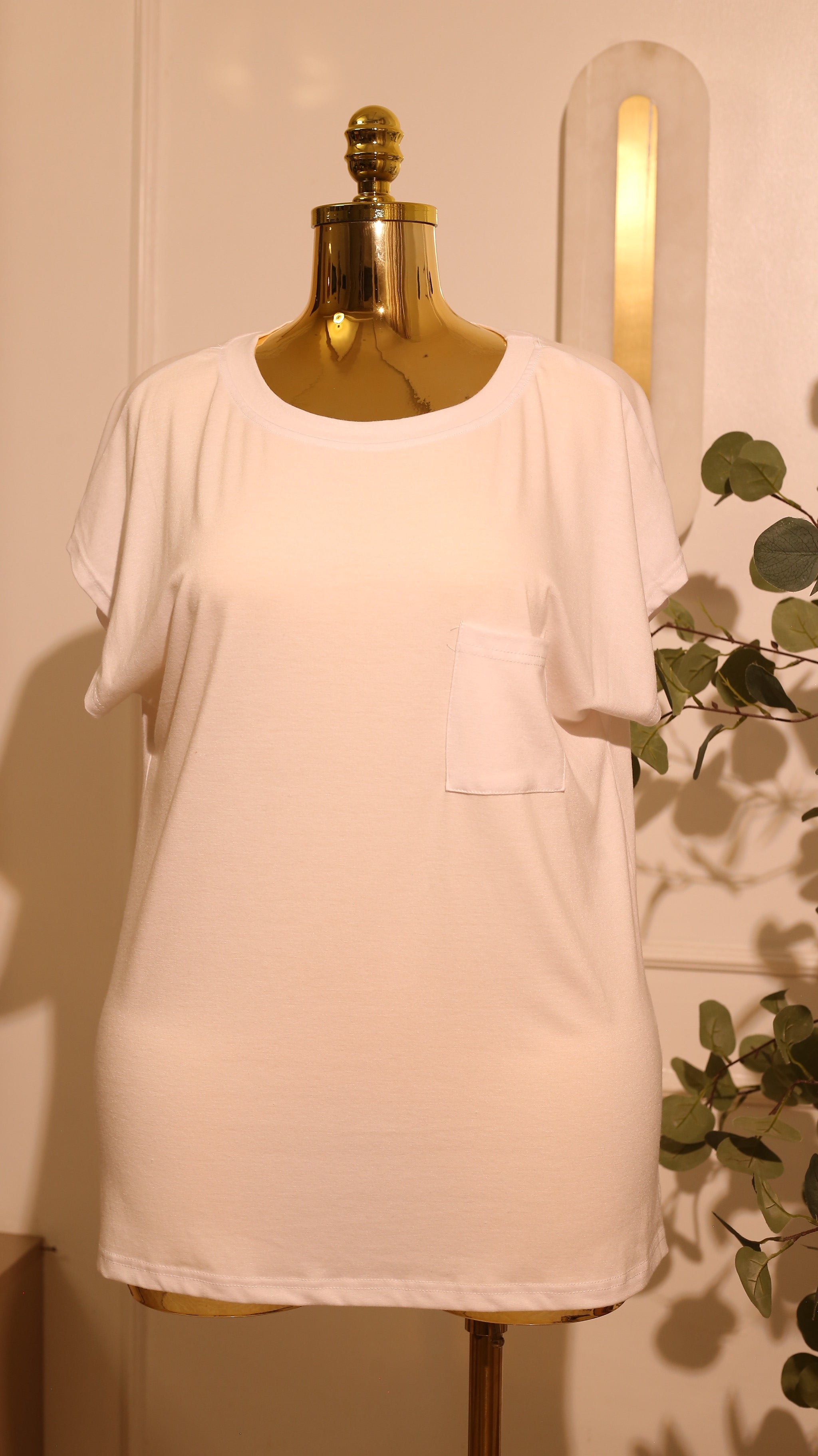 White, Cap-Sleeve T-Shirt With A Pocket