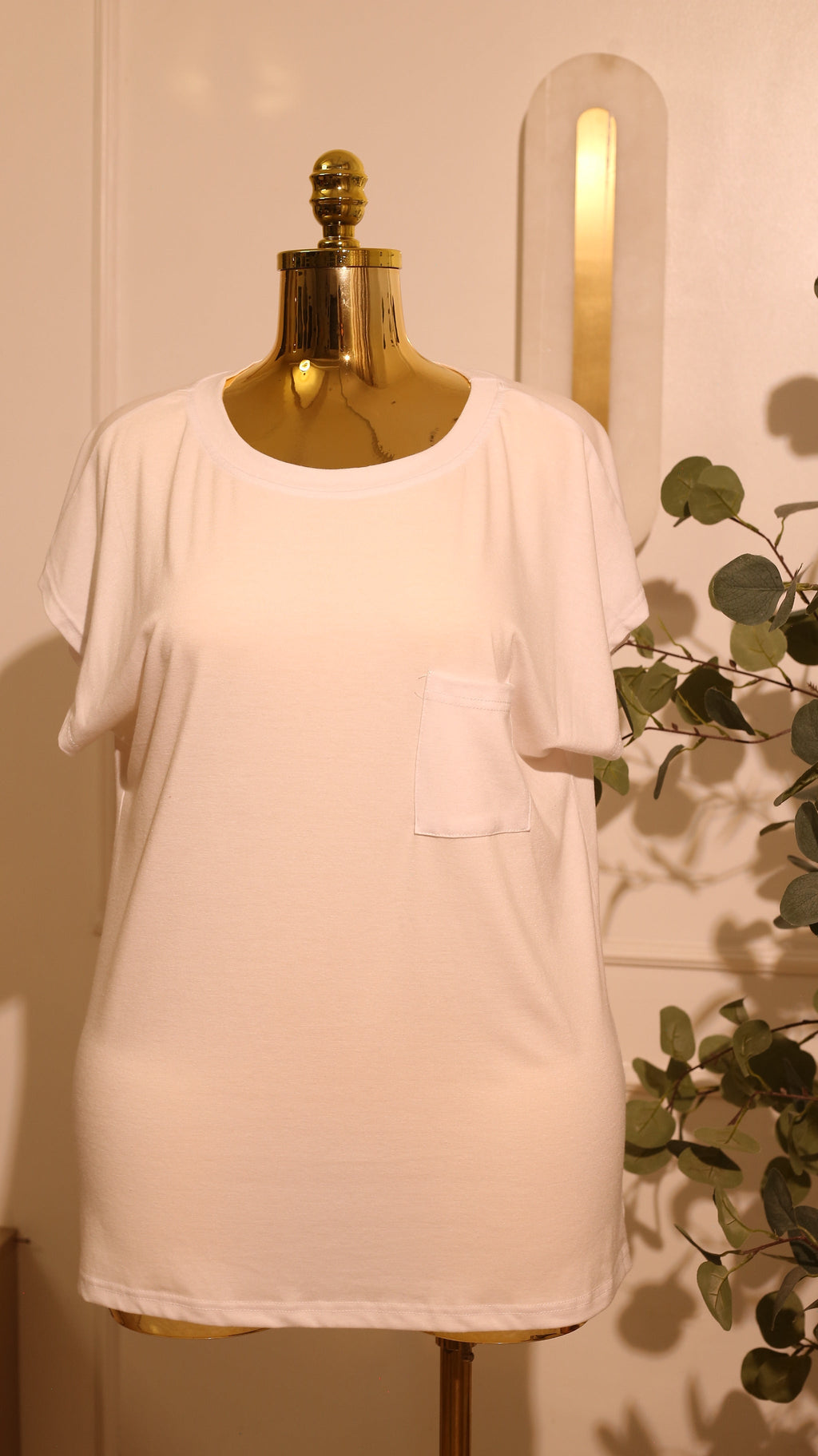 White, Cap-Sleeve T-Shirt With A Pocket