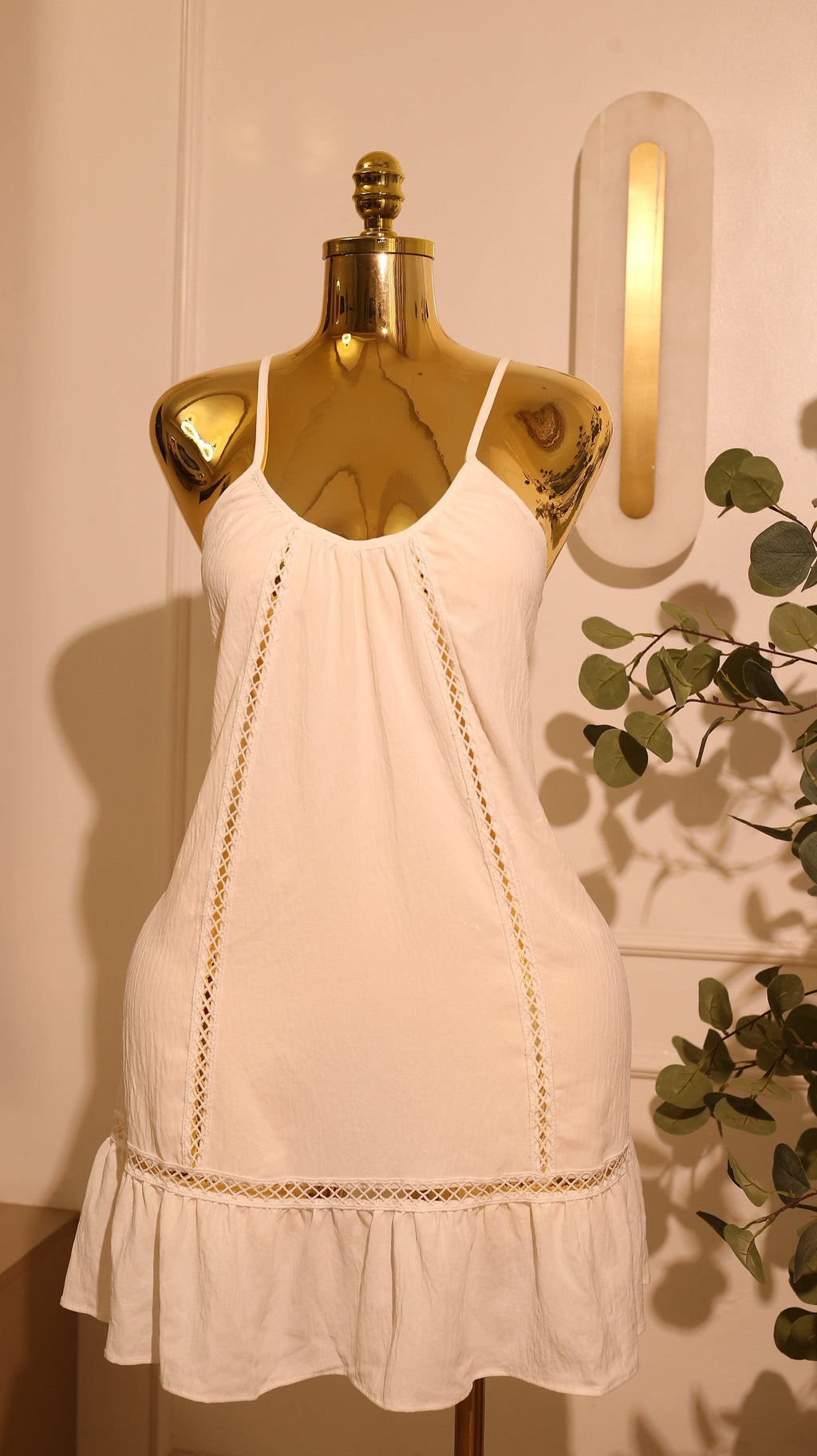 White Cotton Casual Mini Dress (Large)